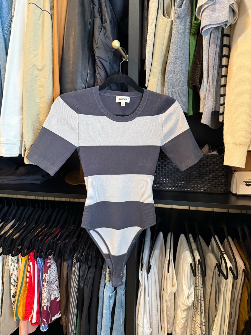 Striped Short-Sleeve womens One-Piece Bodysuit